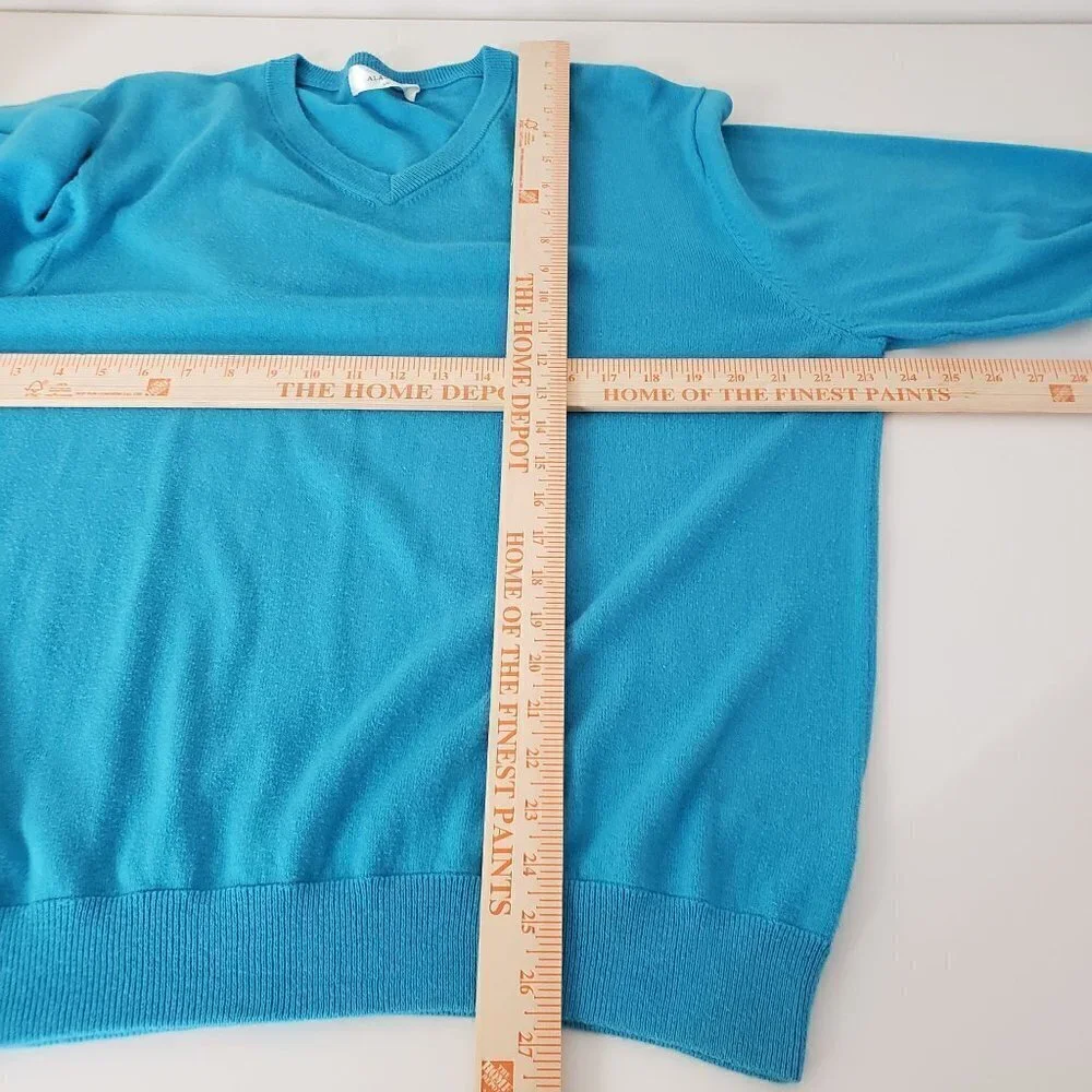 Alashan Cotton Cashmere Sweater Blue V Neck Pullover Mens Sz Large